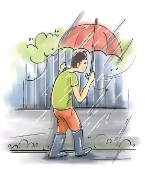 户外行走时把身体缩成一团