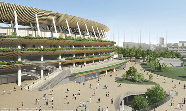 新设计方案的建筑高度较低，采用了下沉式的表面场地