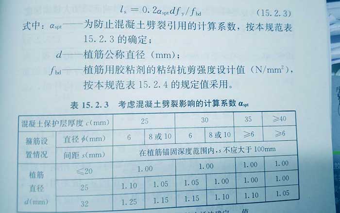 植筋锚固深度