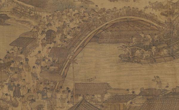 《清明上河图》中的宋代虹桥，“桥无柱，以巨木虚架”而成。